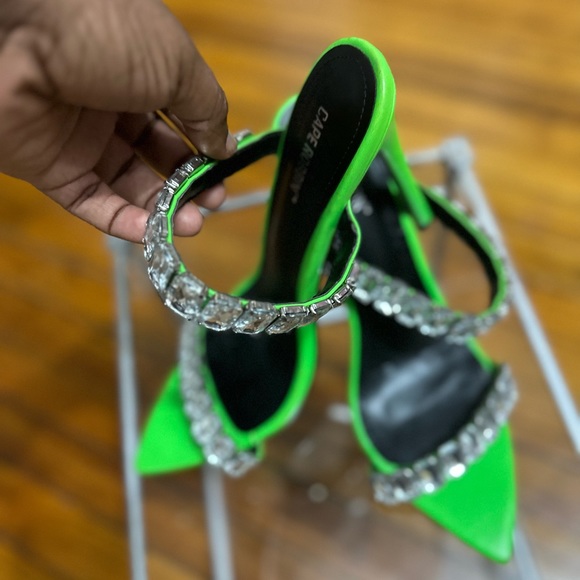 Rhinestone Cape Robbin Neon Green Heels - Picture 8 of 9